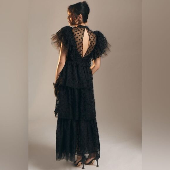 Anthropologie Hunter Bell Annabel Tiered Mock-Neck Ruffle-Sleeve Gown / size 2 - Picture 3 of 11